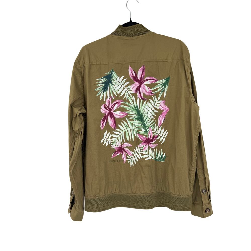 Scotch & Soda Women Organic Cotton Embroidered Bomber Jacket Size L Khaki Floral - Picture 2 of 13
